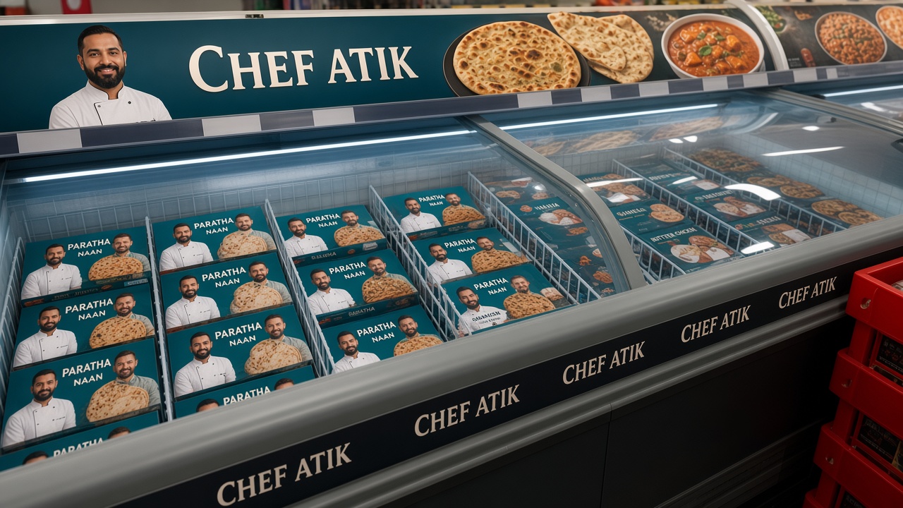A glass-top freezer cabinet branded Chef Atik