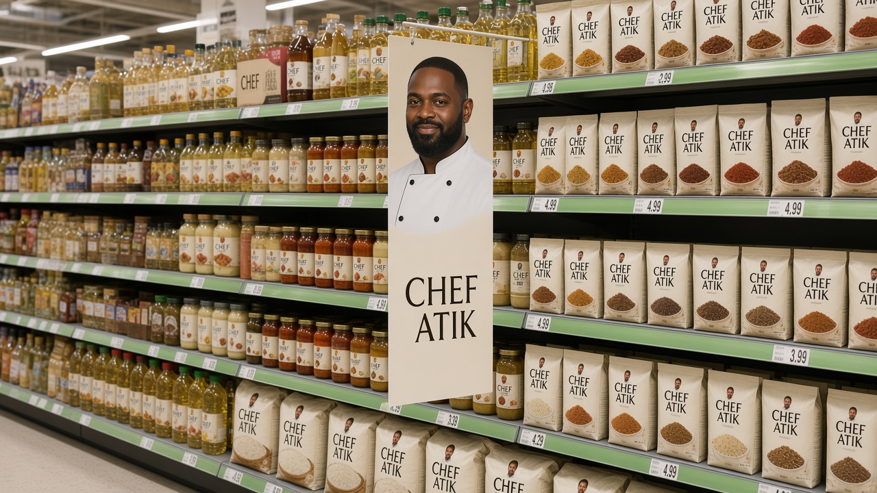 A Chef Atik grocery bay with a hanging header