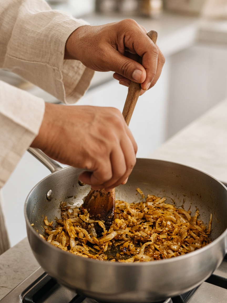 Spices going into a pan