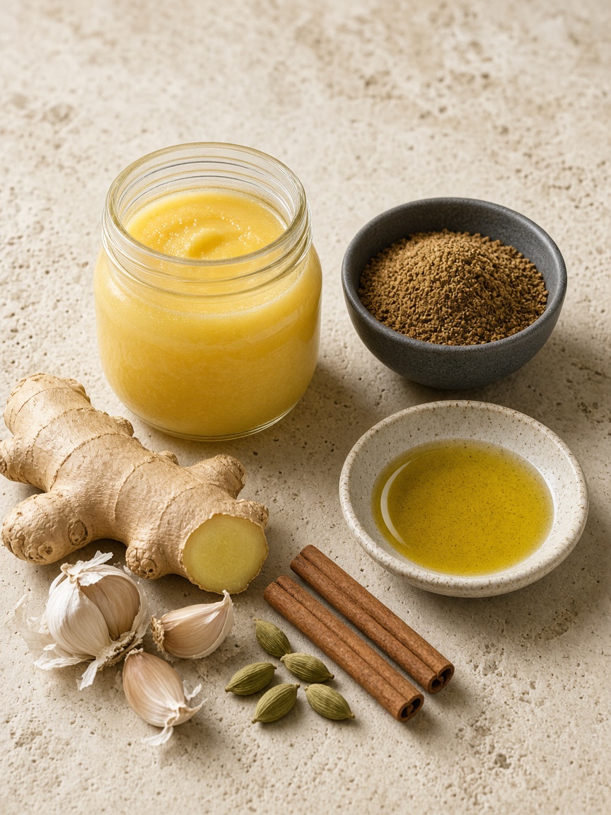 Ghee, masala, ginger and garlic